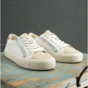 Madewell Womens Sidewalk Sneakers Shoes White Leather Iridescent Lace Up 7.5 M